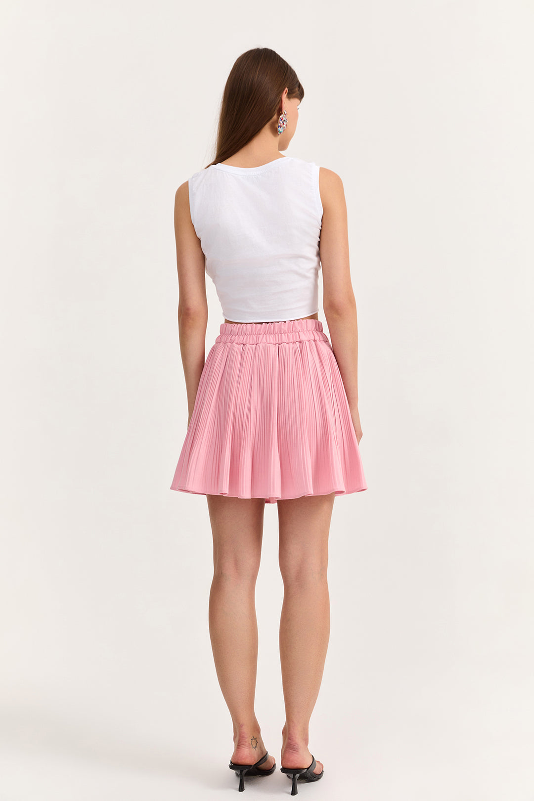 Pile Detaylı Beli Lastikli Basic Mini Etek Pembe