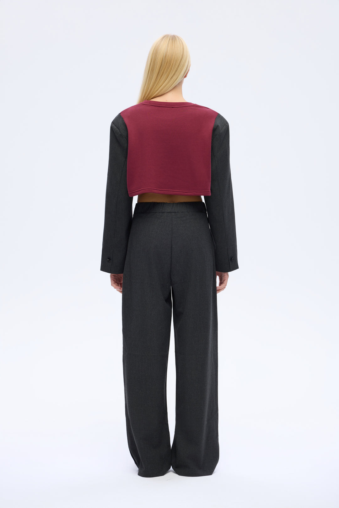 Blazer Garnili Vatkalı Crop Sweatshirt Bordo