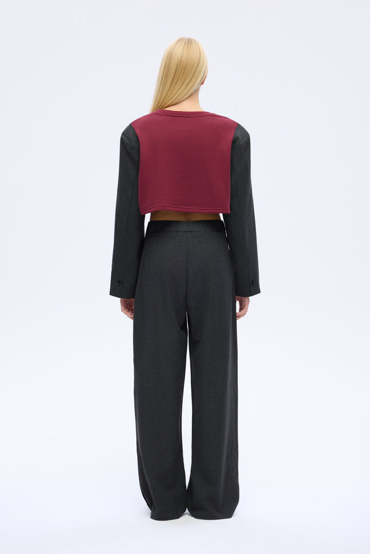 Blazer Garnili Vatkalı Crop Sweatshirt Bordo