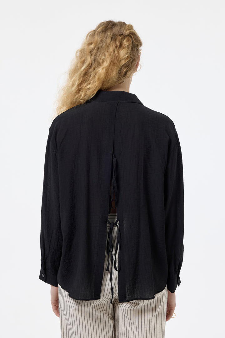 Sırtı Bağlamalı Dekolteli Gömlek Siyah