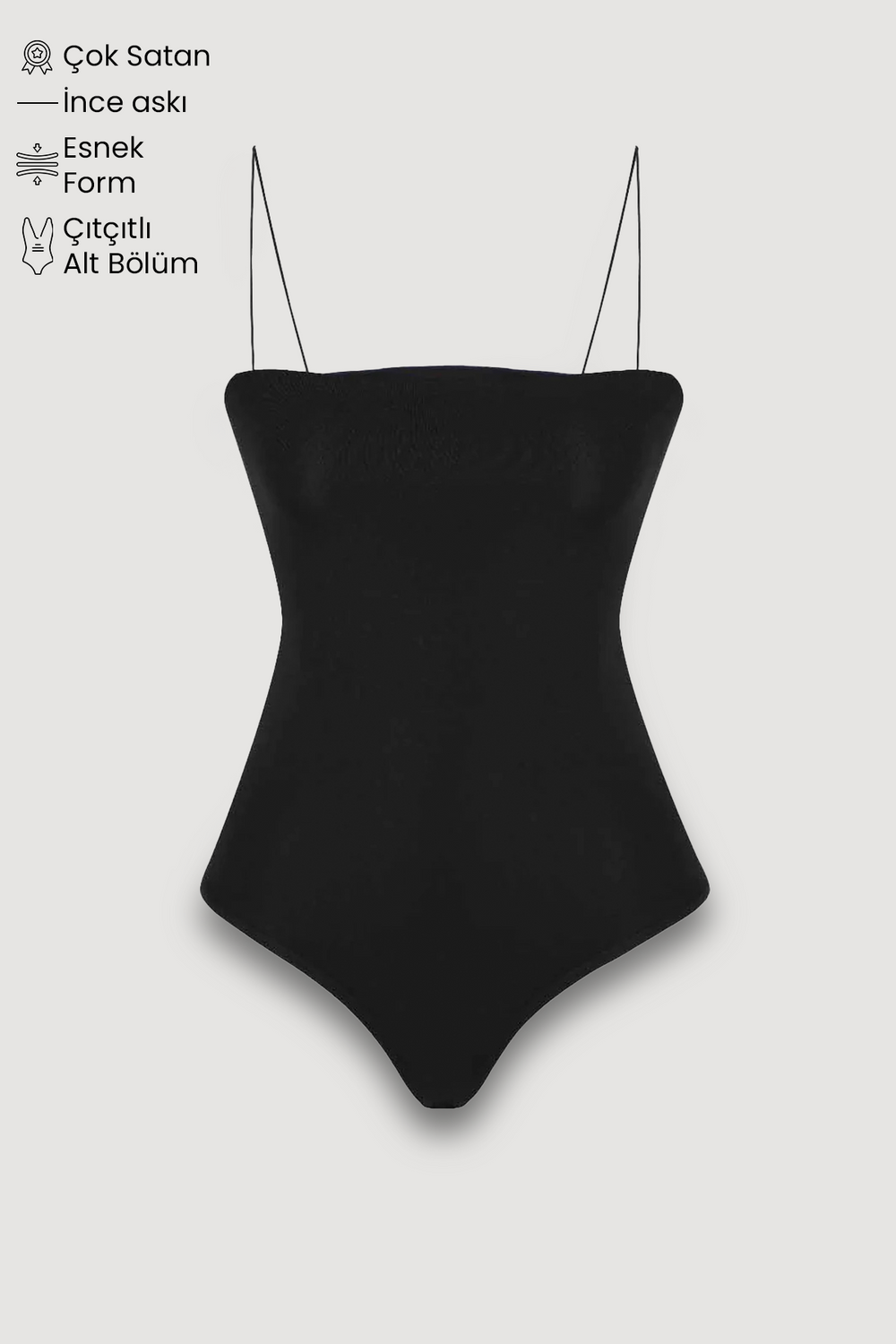 Çıtçıtlı İnce Askılı Bodysuit Siyah