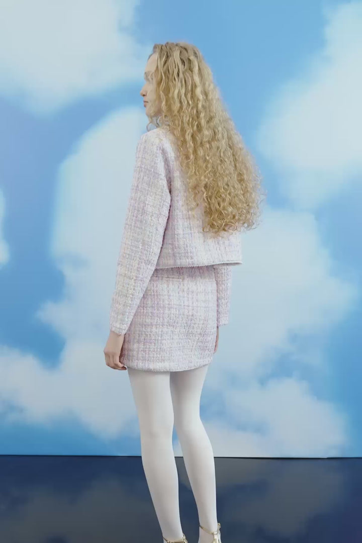 İnci Aksesuarlı Cep Kapaklı Mini Tüvit Etek Lila