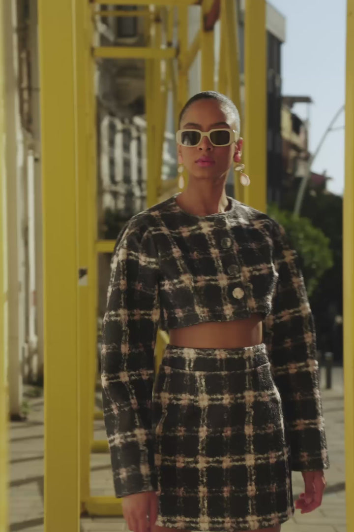 Kırçıl Desenli Mini Etek Gri