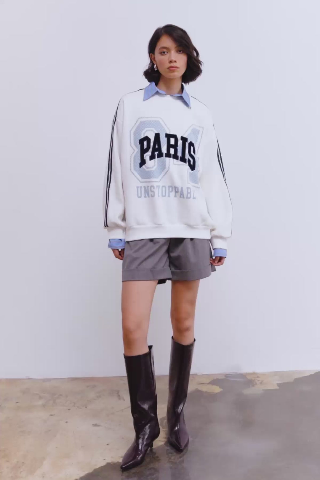 Gömlek Macht Baskılı Oversize Sweatshirt Ekru