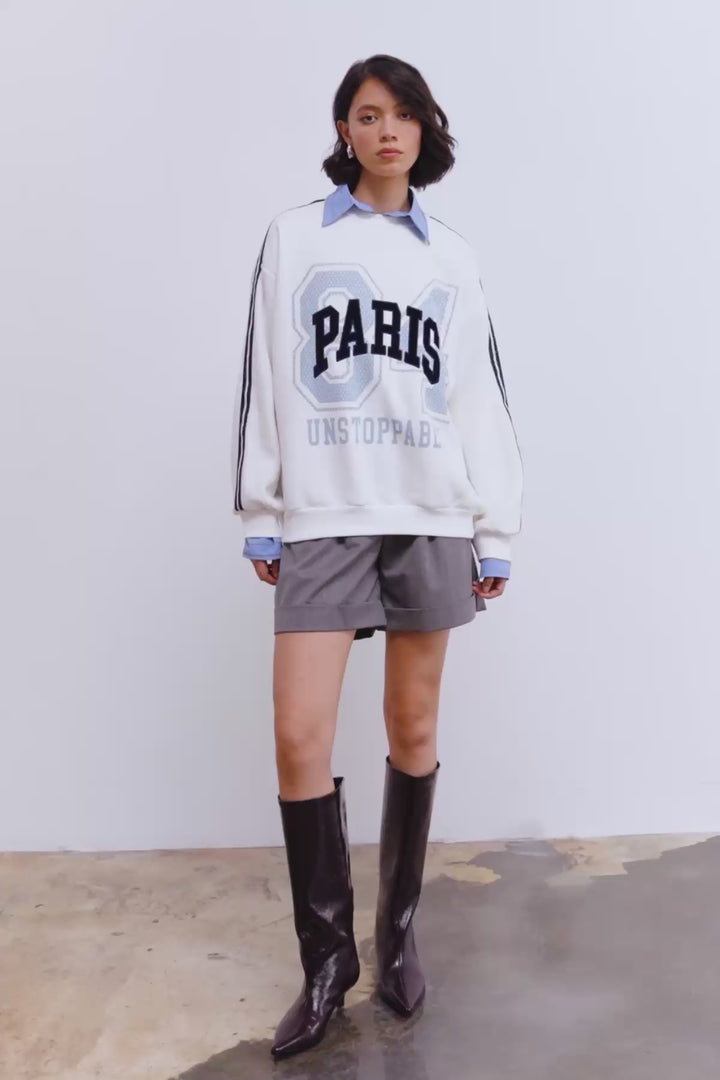 Gömlek Macht Baskılı Oversize Sweatshirt Ekru