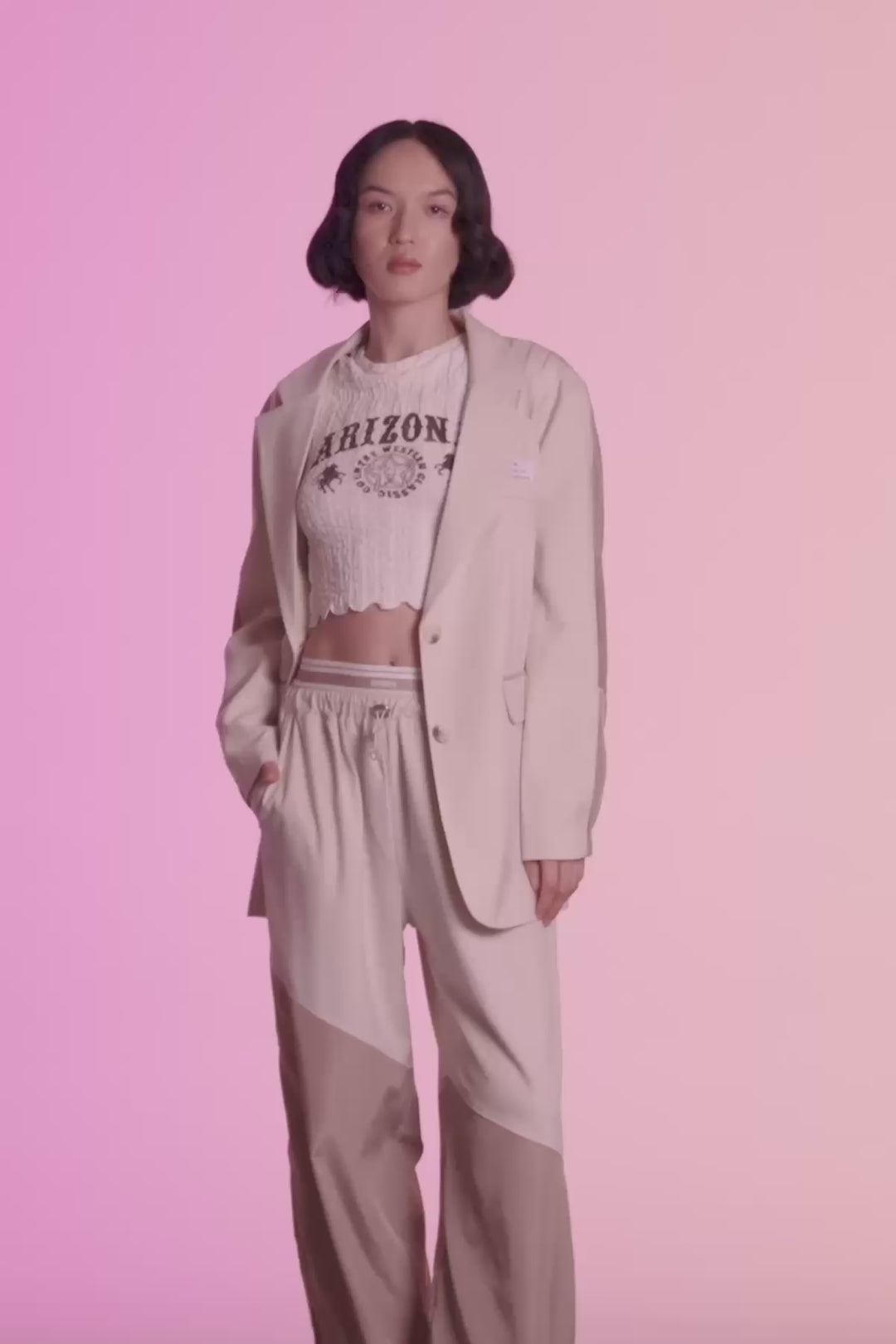 Sırtı Kumaş Matchli Blazer Ceket Bej