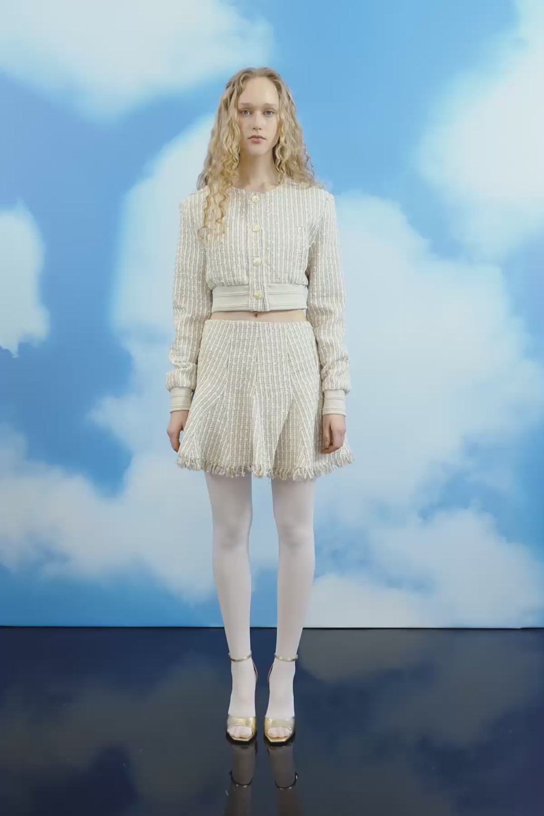 Pile Detaylı Kırçıl Mini Etek Bej