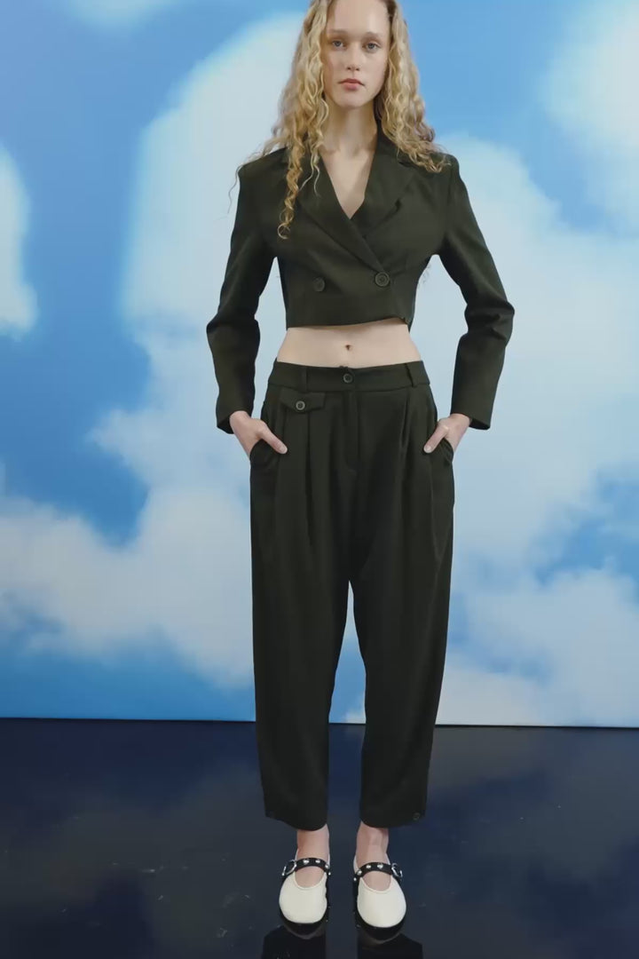 Pile Detaylı Jogger Pantolon Haki