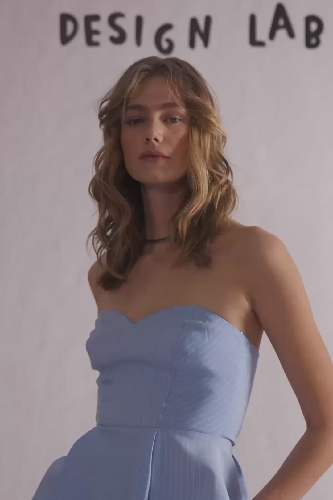 İnce Çizgili Yüksek Bel Pantolon Mavi