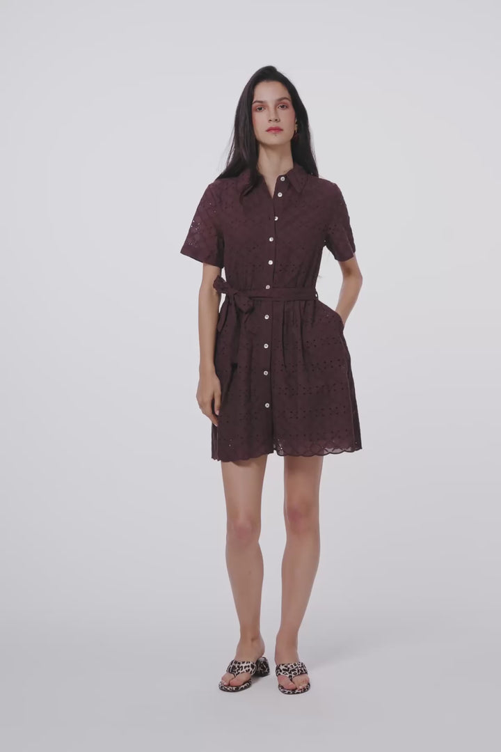 Fisto Detaylı Bağlamalı Mini Elbise Kahverengi