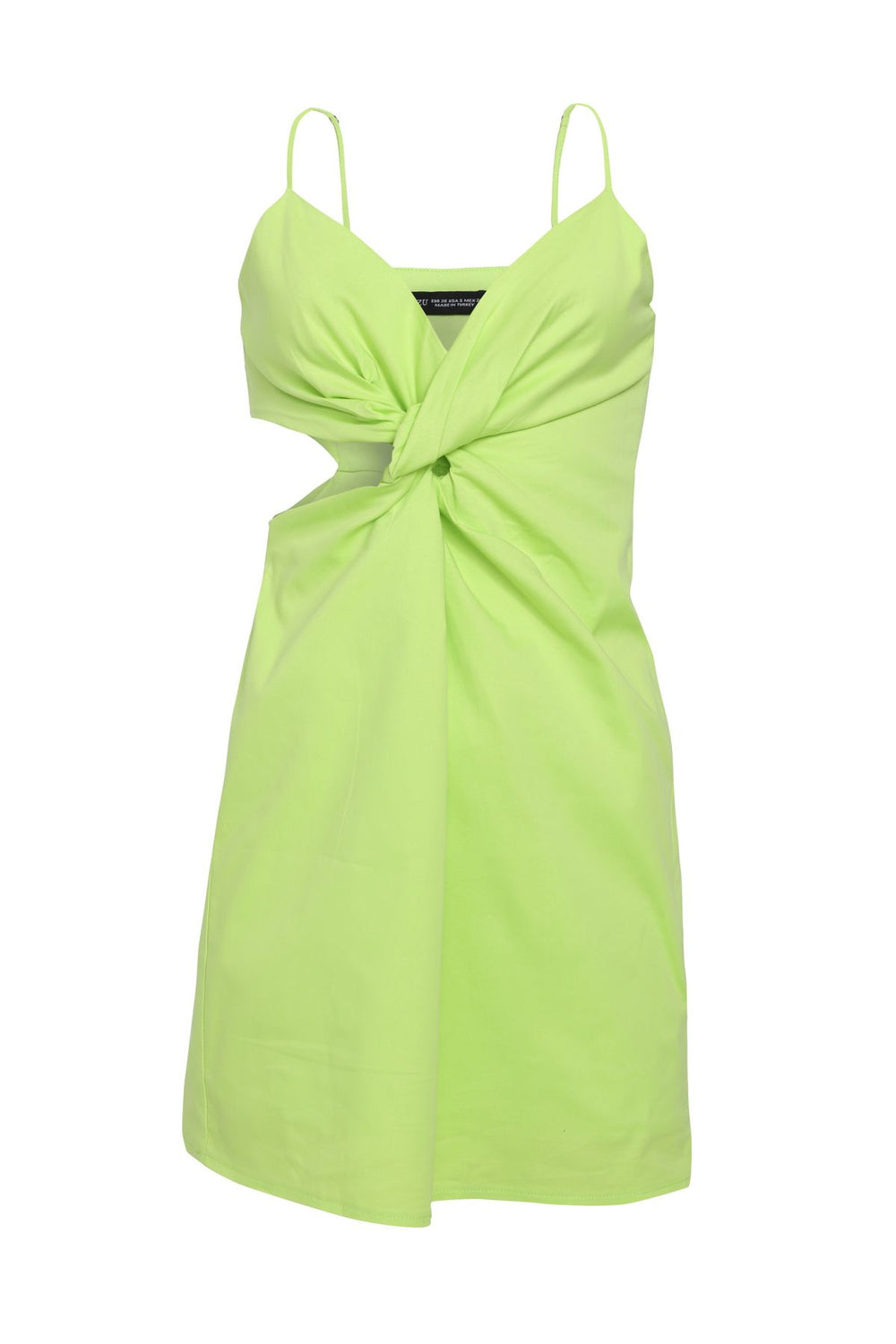 Dekolteli Askılı Mini Elbise Neon Yeşil
