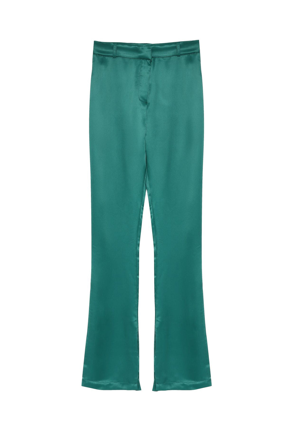 Yırtmaç Detaylı Saten Pantolon Koyu Yeşil