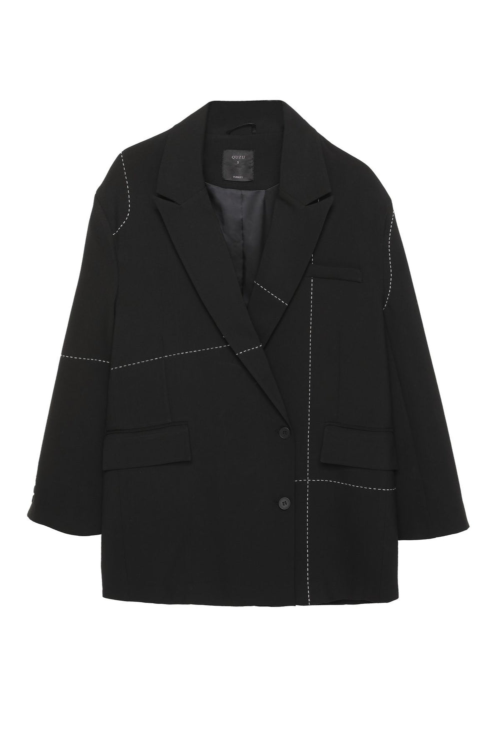 Dikiş Detaylı Oversize Blazer Ceket Siyah