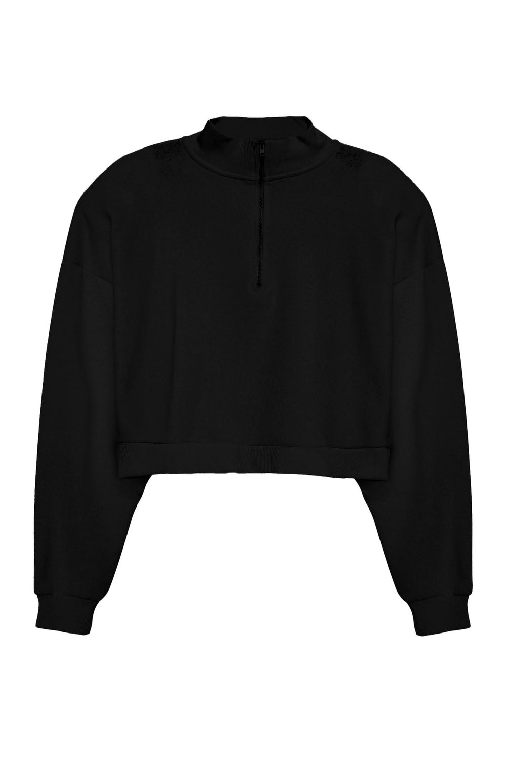 Fermuar Detaylı Crop Sweatshirt Siyah