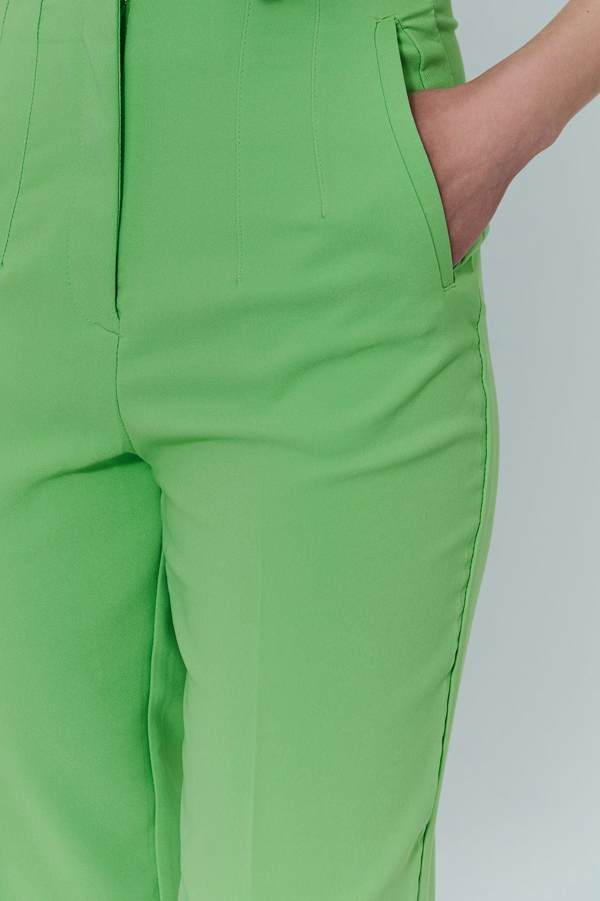 Pens Detaylı Yüksek Bel Pantolon Yeşil