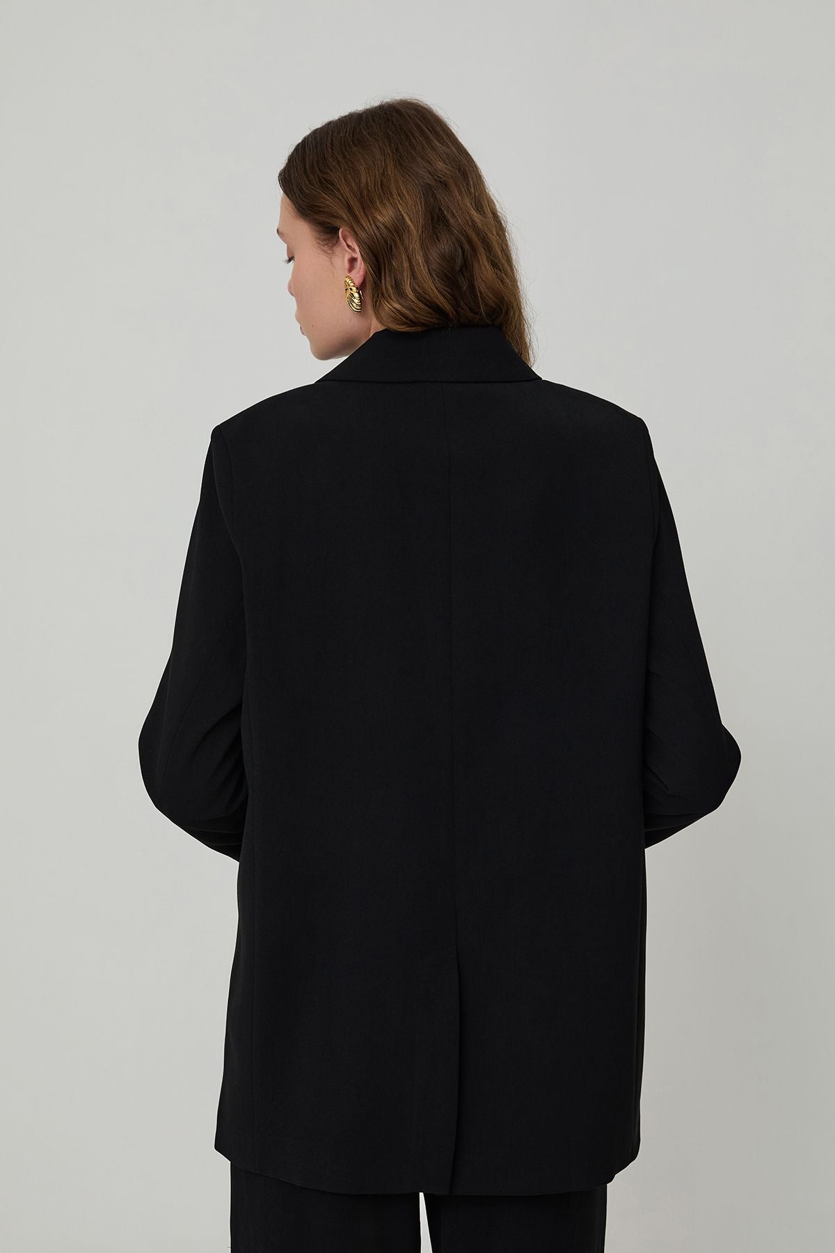 Düğme Detaylı Kruvaze Yaka Oversize Blazer Ceket Siyah