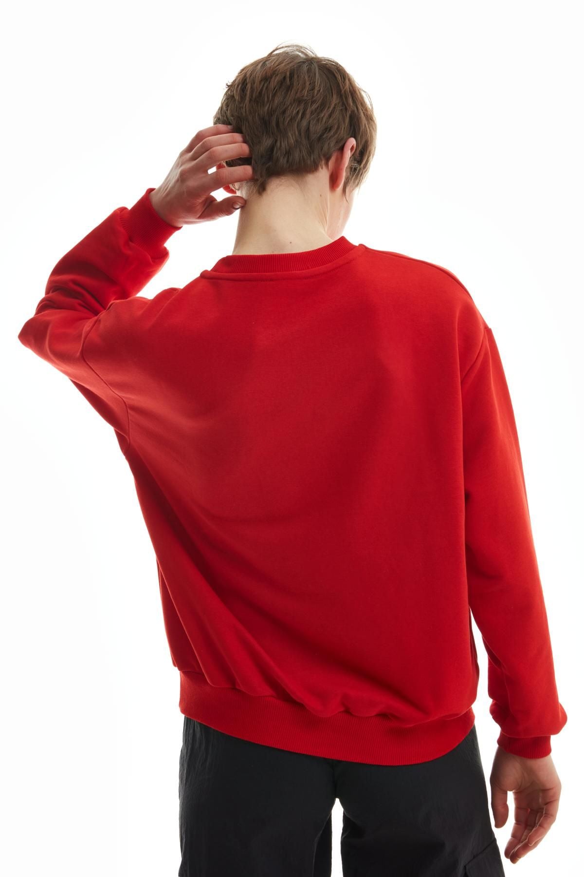 Yazı Baskılı Taşlı Sweatshirt Kırmızı