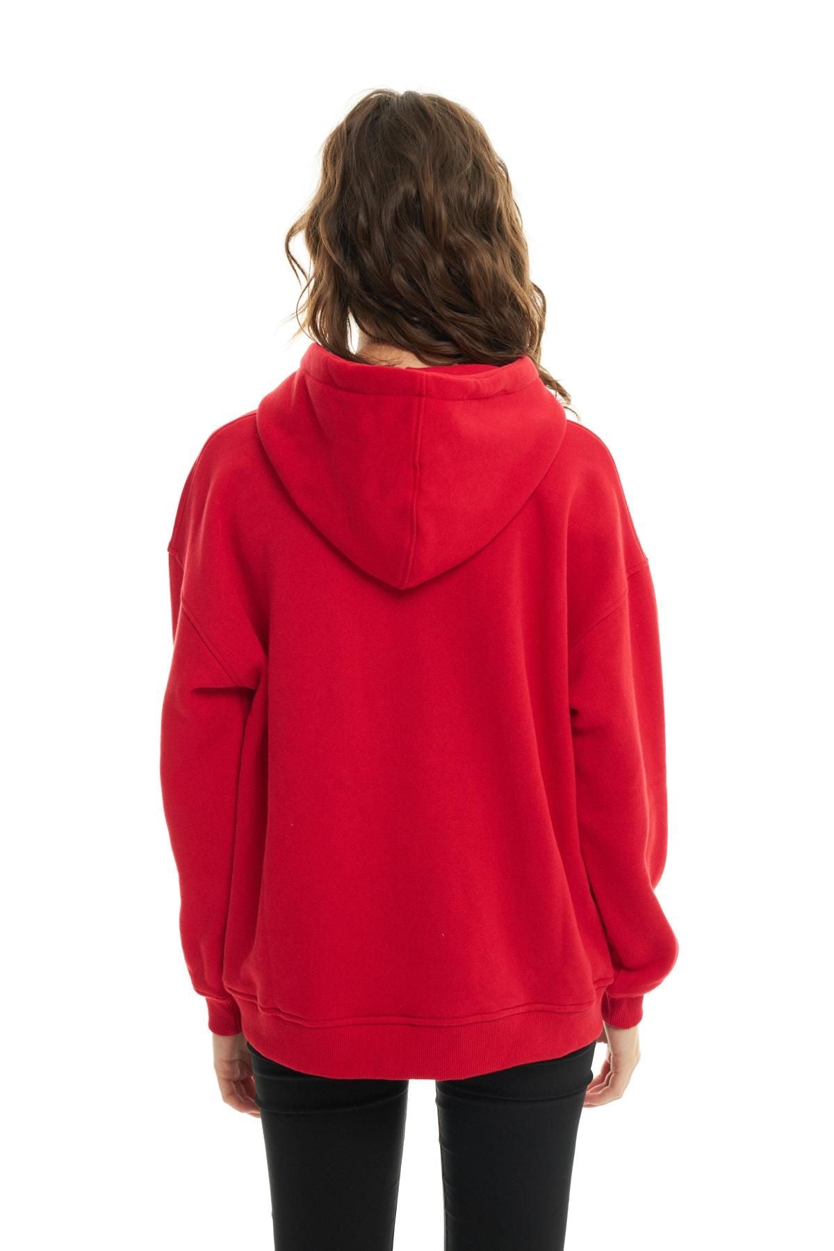 Kapüşonlu Kanguru Cepli Sweatshirt Kırmızı