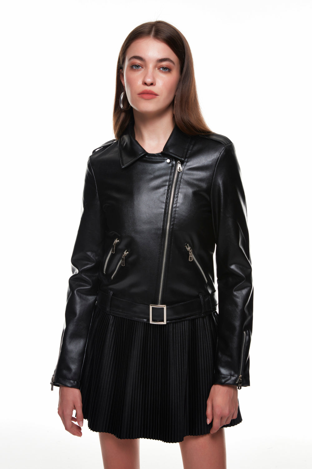 Pocket Biker Leather Jacket Black