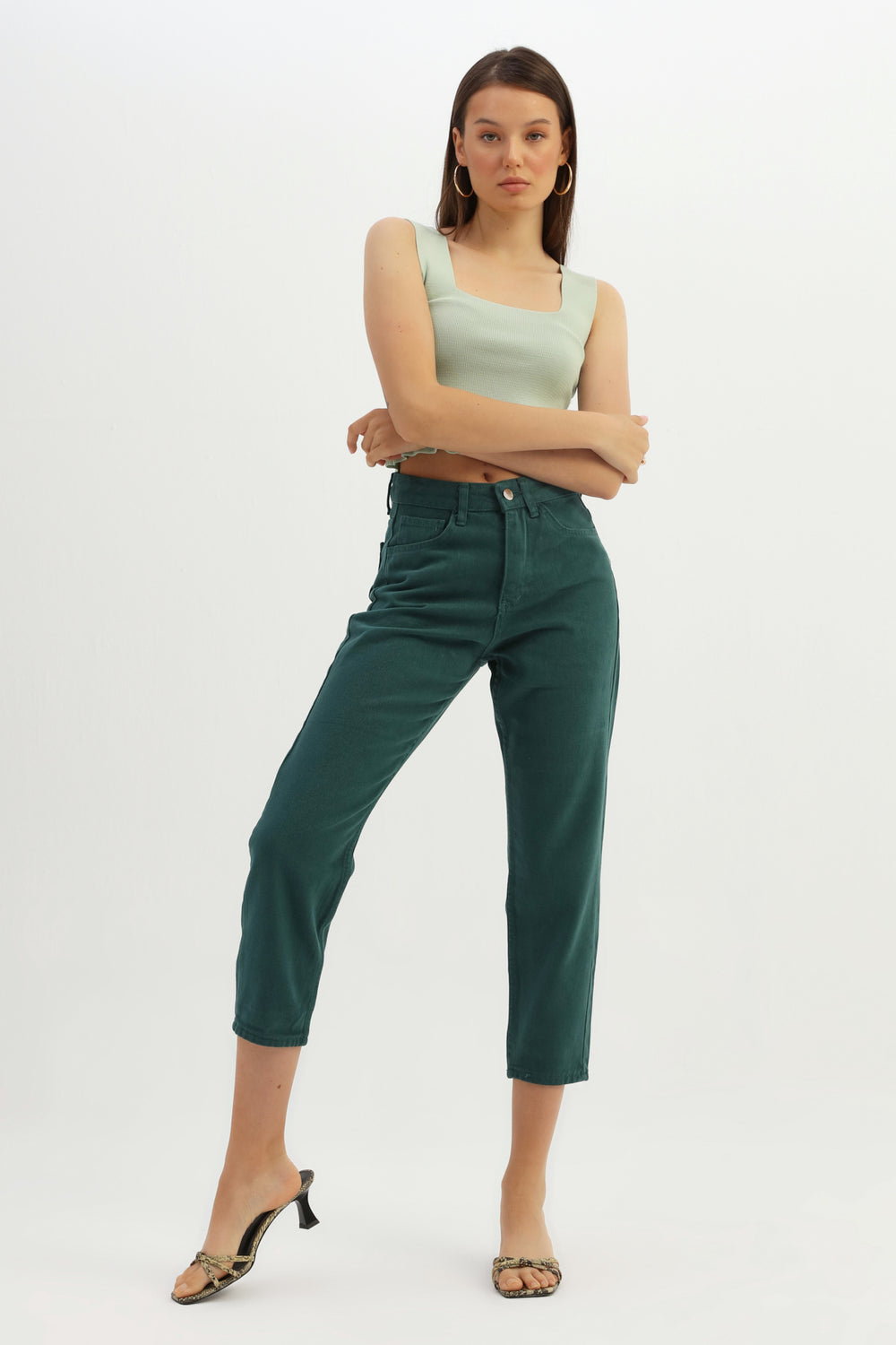 Gabardine Mom Jean Dark Green