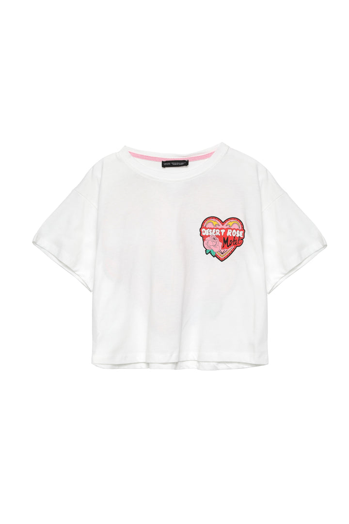 Back Printed Crop T-Shirt Ecru
