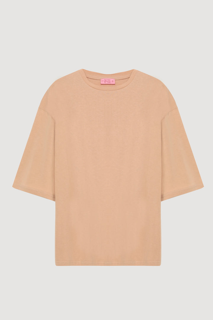 Trojan Sleeve Basic Oversize T-Shirt Beige