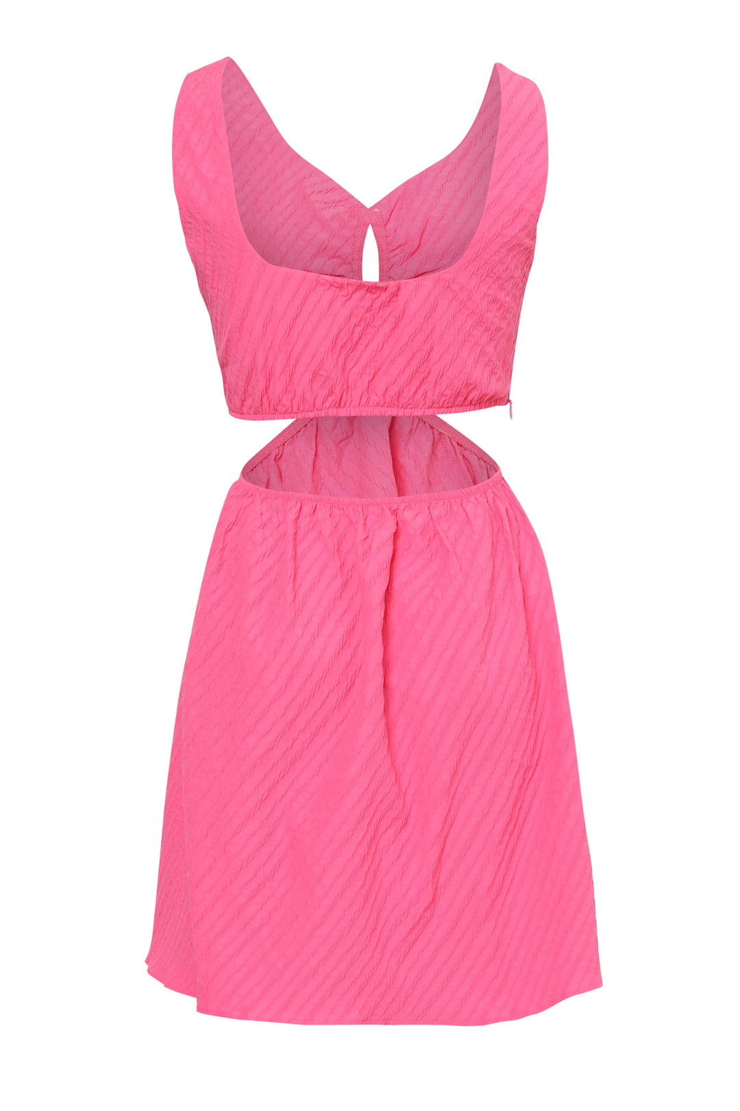 Cut Out V Yaka Elbise Şeker Pembe