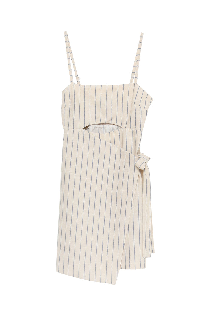 Stripe Detailed Linen Mini Dress Natural
