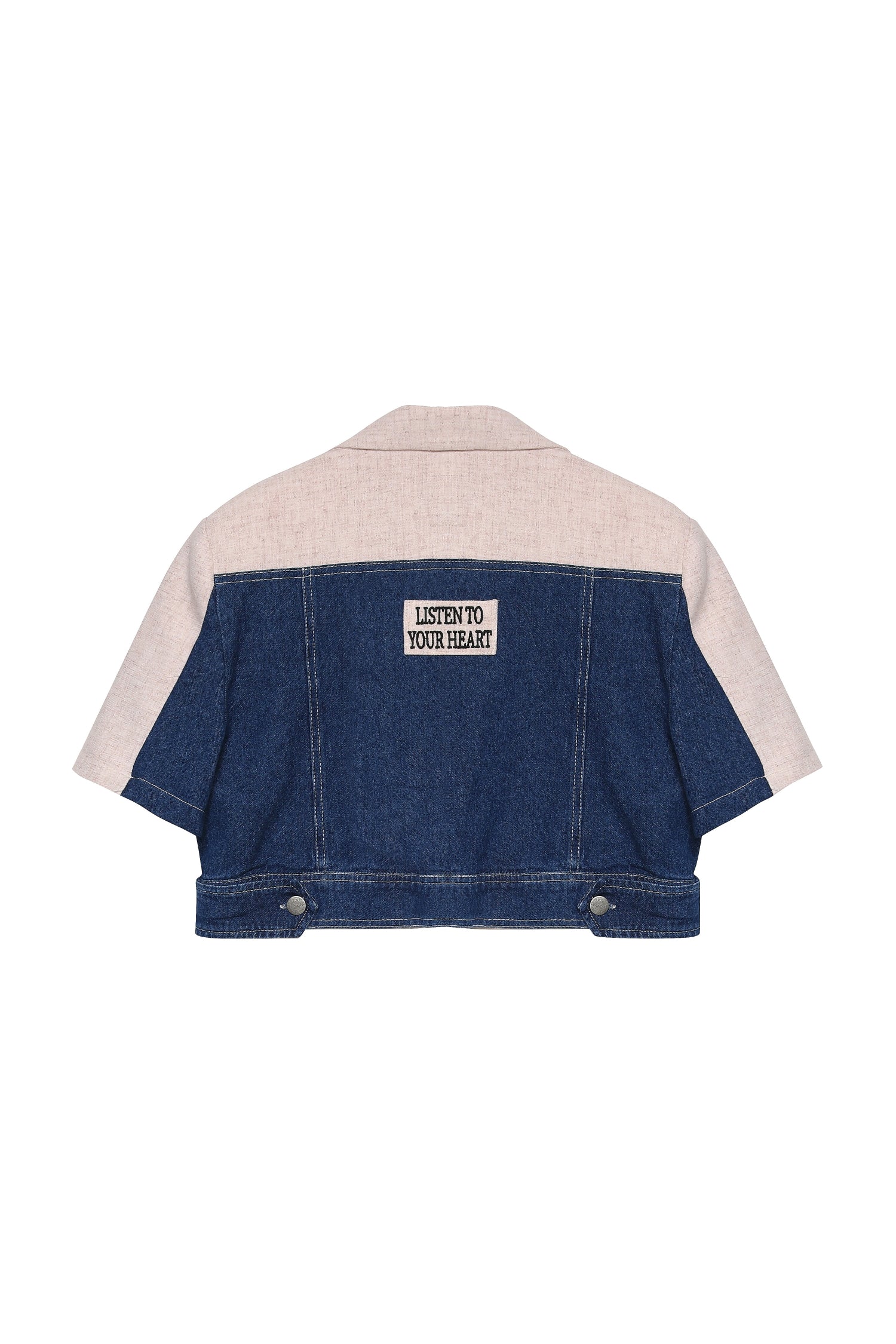 Denim Detaylı Crop Ceket Naturel