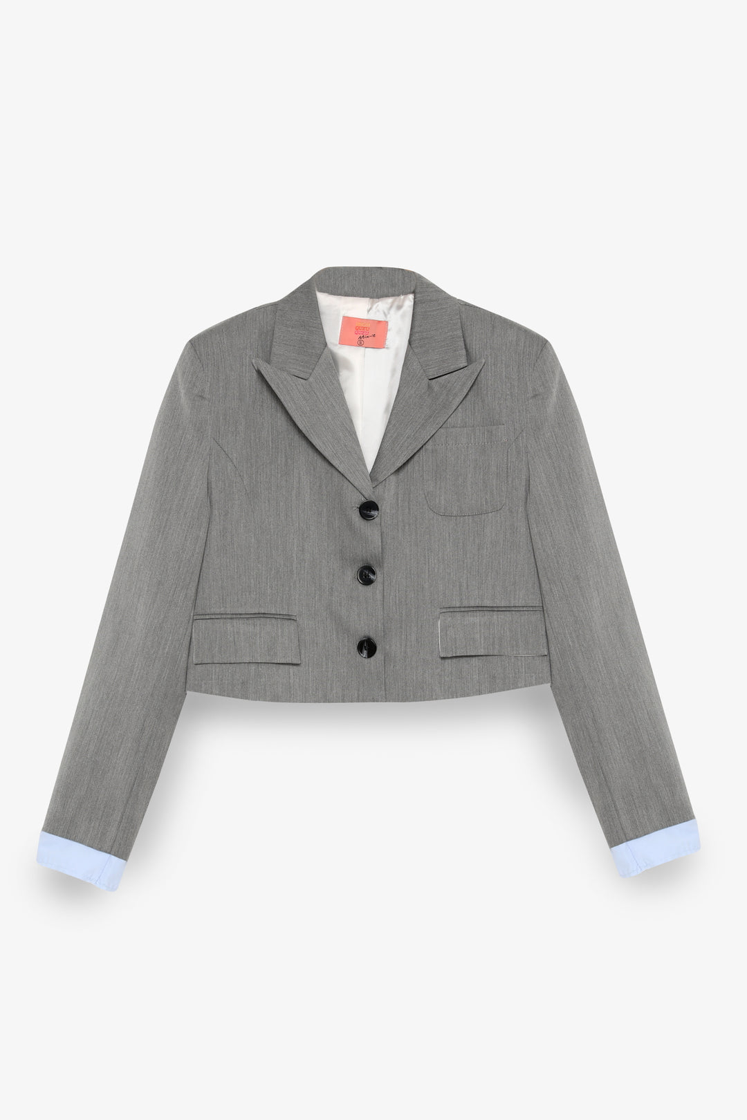 Kumaş Garnili Cep Detaylı Crop Blazer Ceket Gri