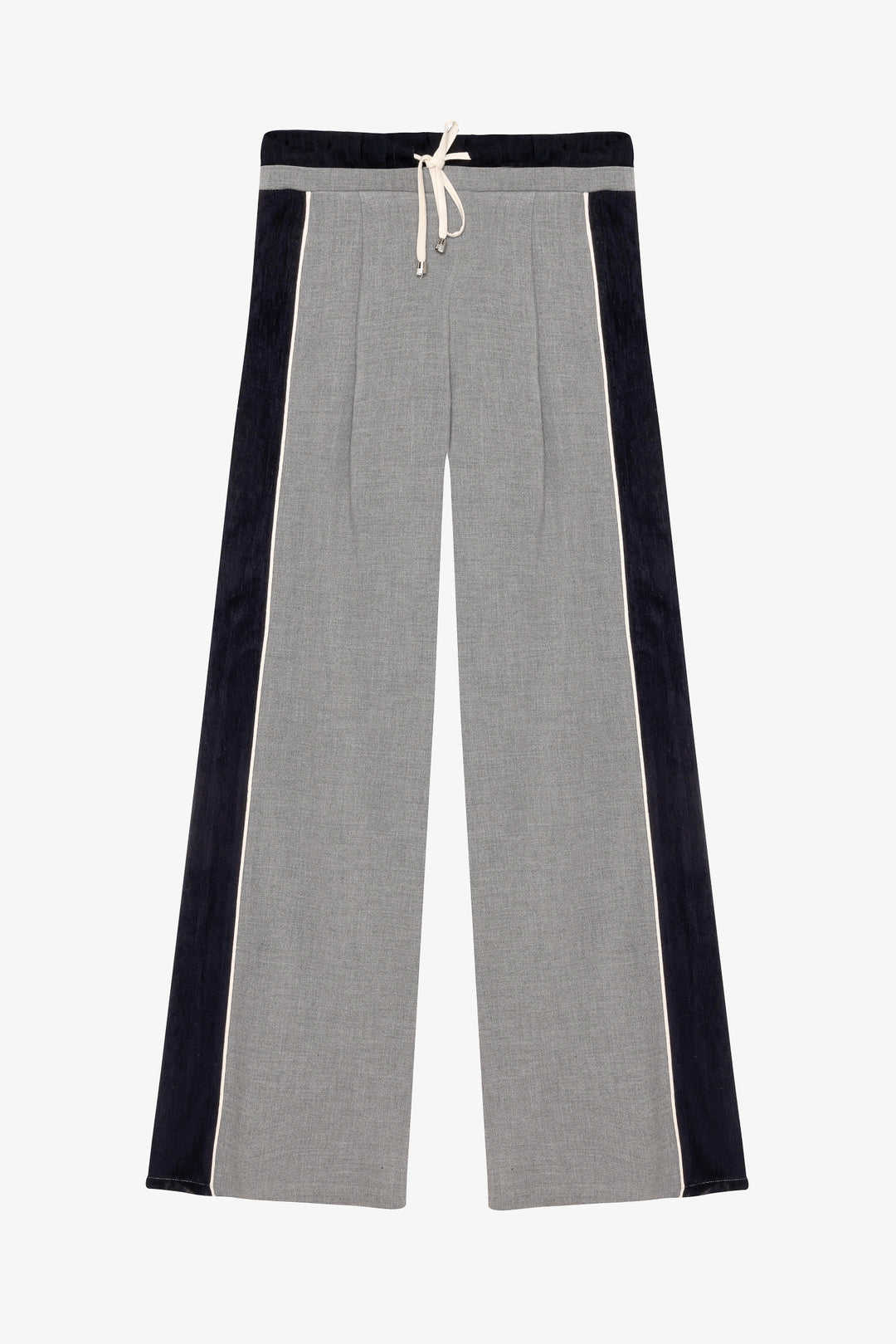 Şerit Garnili Bağcıklı Bol Paça Pantolon Gri