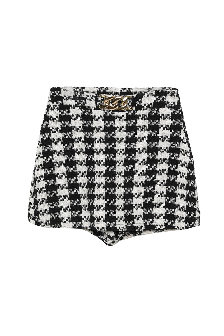 Gingham Tweed Short Skirt Ecru