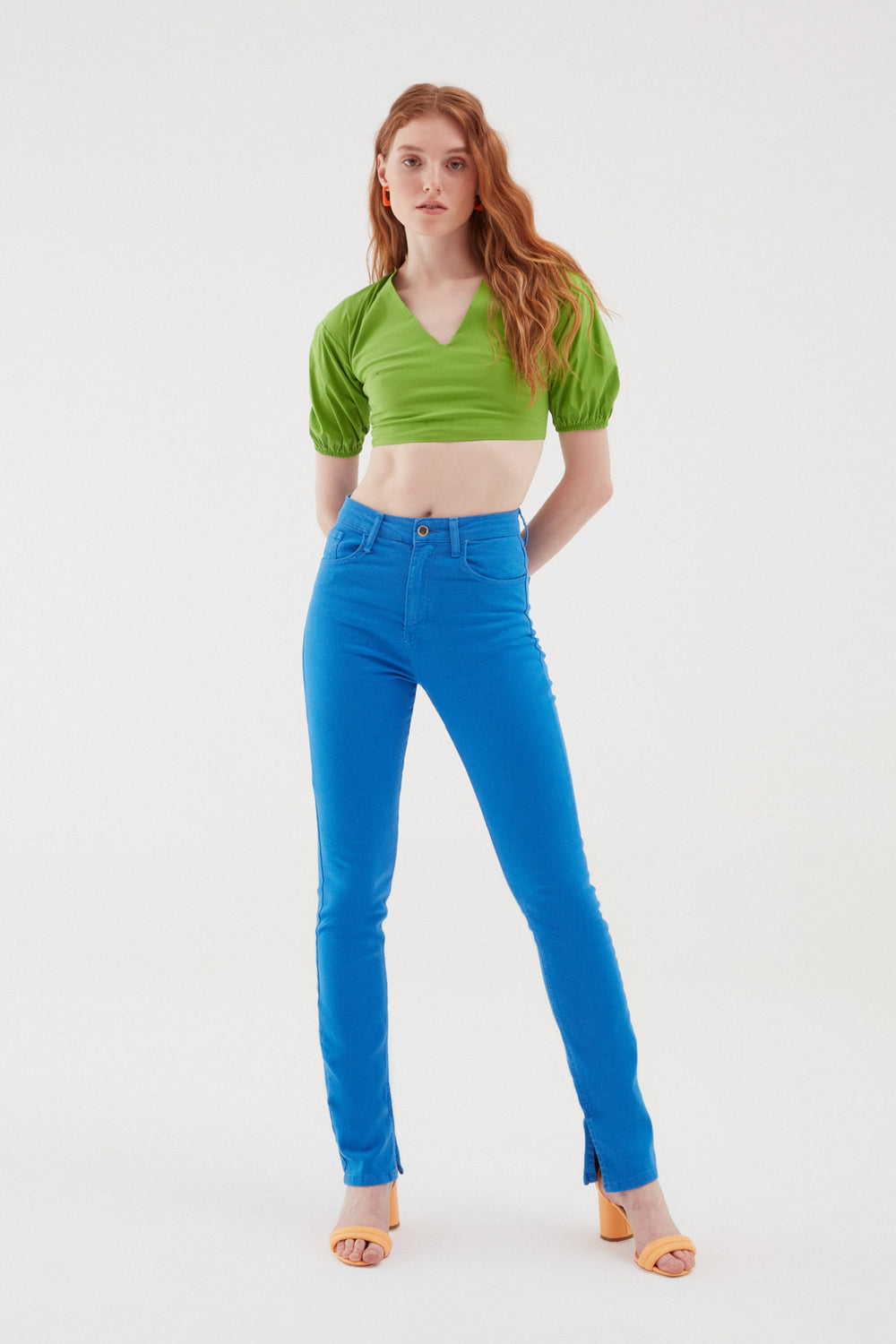 Side Slit Jeans Blue