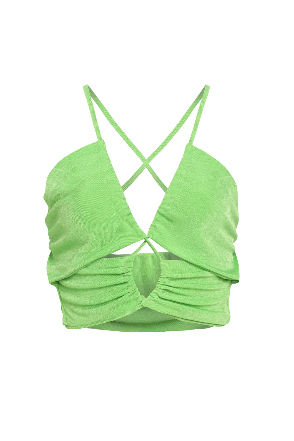 Sırtı Çapraz Crop Bluz Neon Yeşil