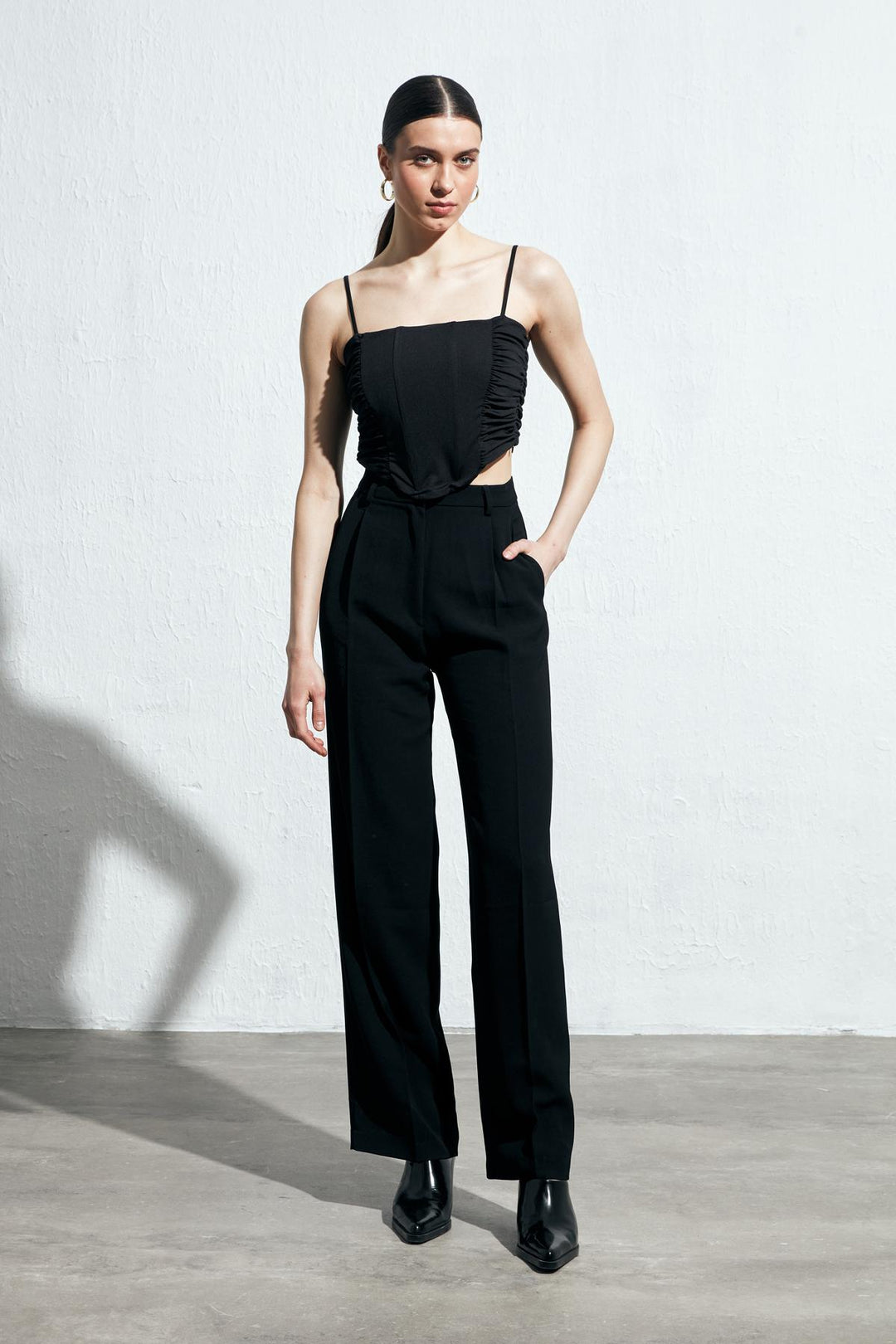 Pleated Wide Leg Trousers Black