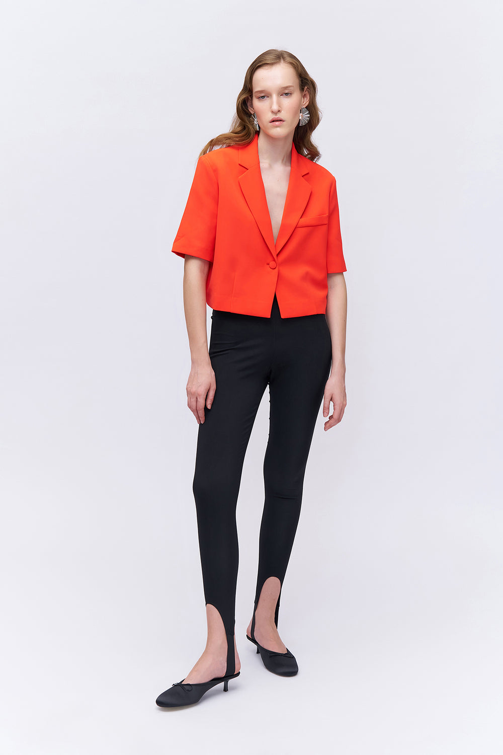 Short Sleeve Crop Blazer Jacket Orange