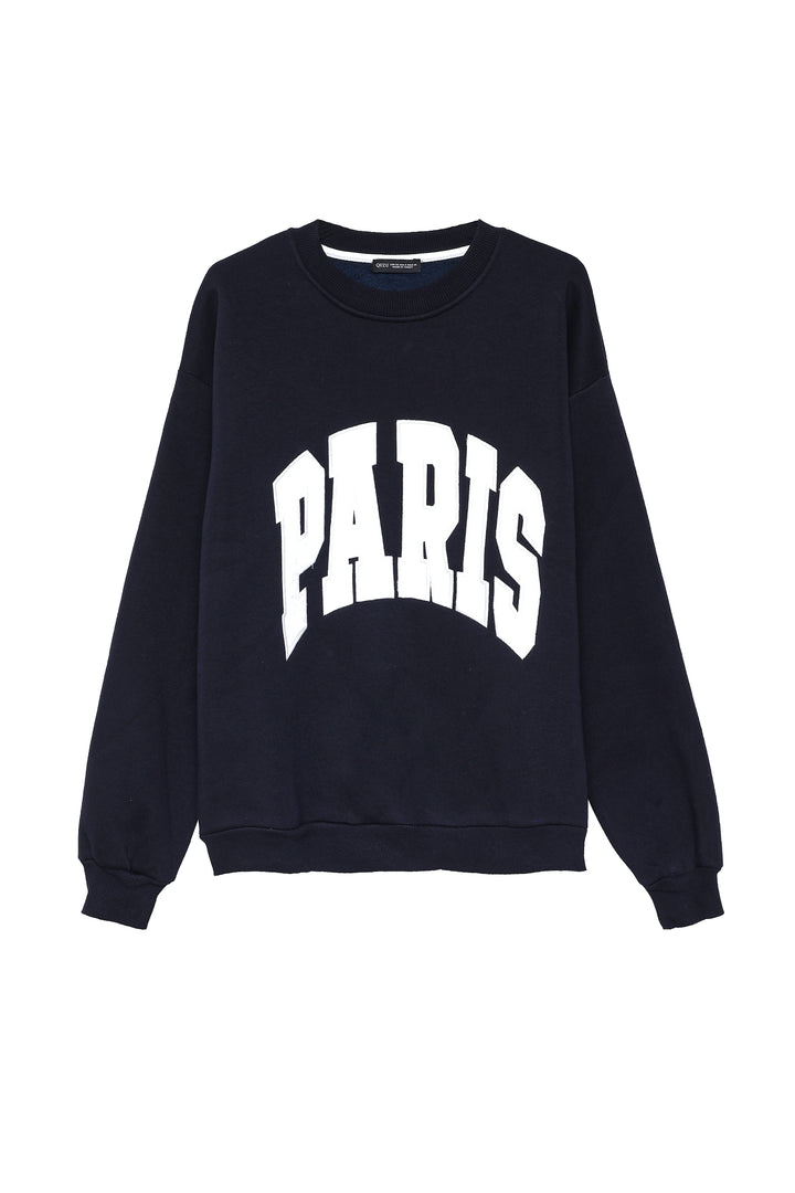 Paris Letter Oversize Sweatshirt Navy