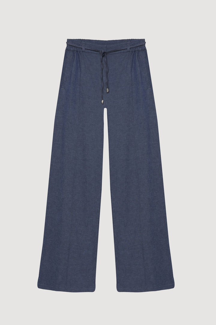 Beli Bağlamalı Kot Görünümlü Pantolon İndigo