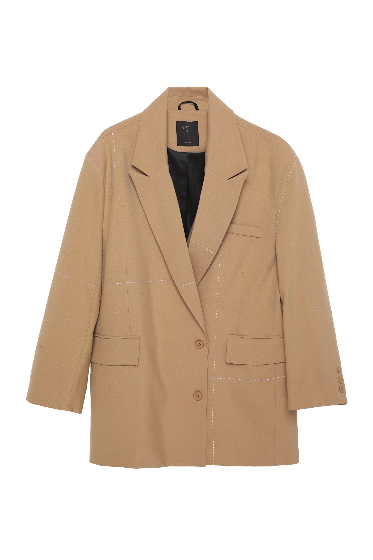 Dikiş Detaylı Oversize Blazer Ceket Bej