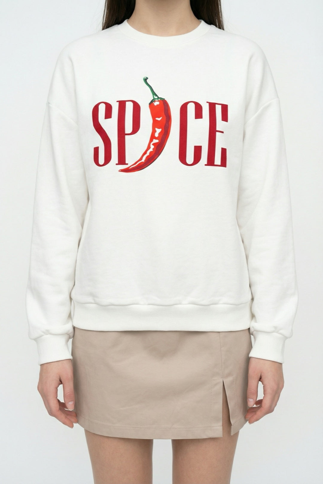 Spice Baskılı Oversize Sweatshirt Ekru