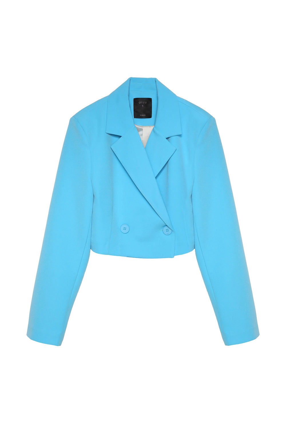 Kruvaze Crop Blazer Ceket Mavi