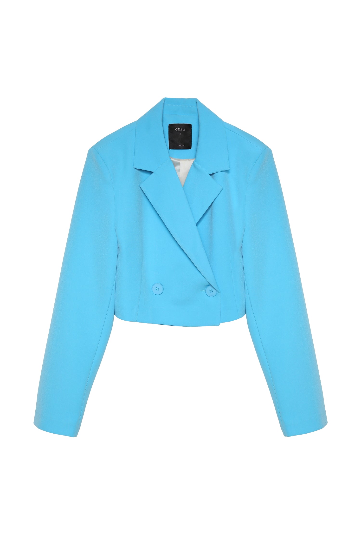 Kruvaze Crop Blazer Ceket Mavi