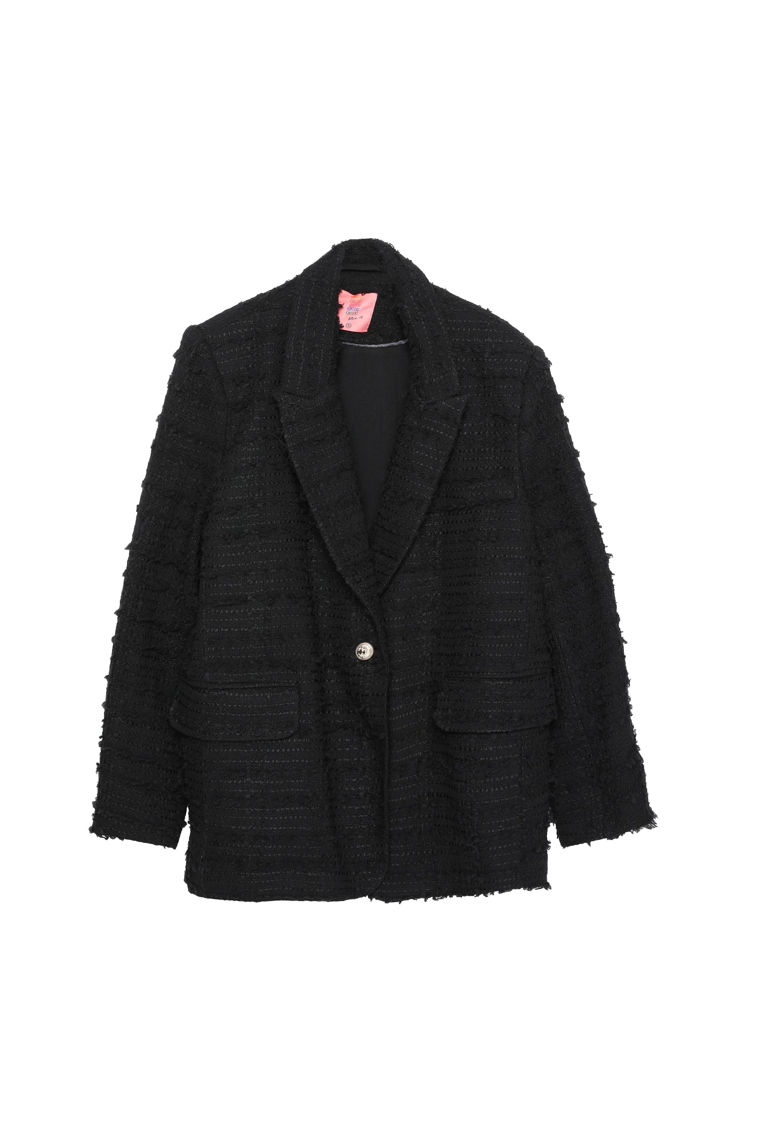 Single Button Tweed Blazer Jacket Black