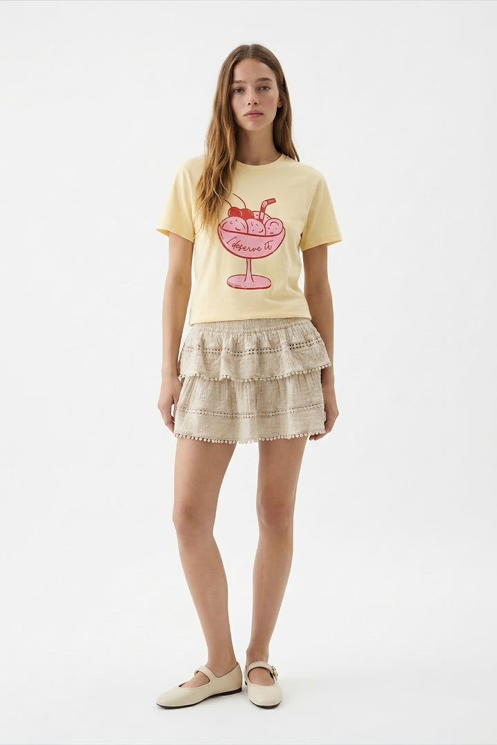 Dondurma Figürlü Oversize Tişört Sarı