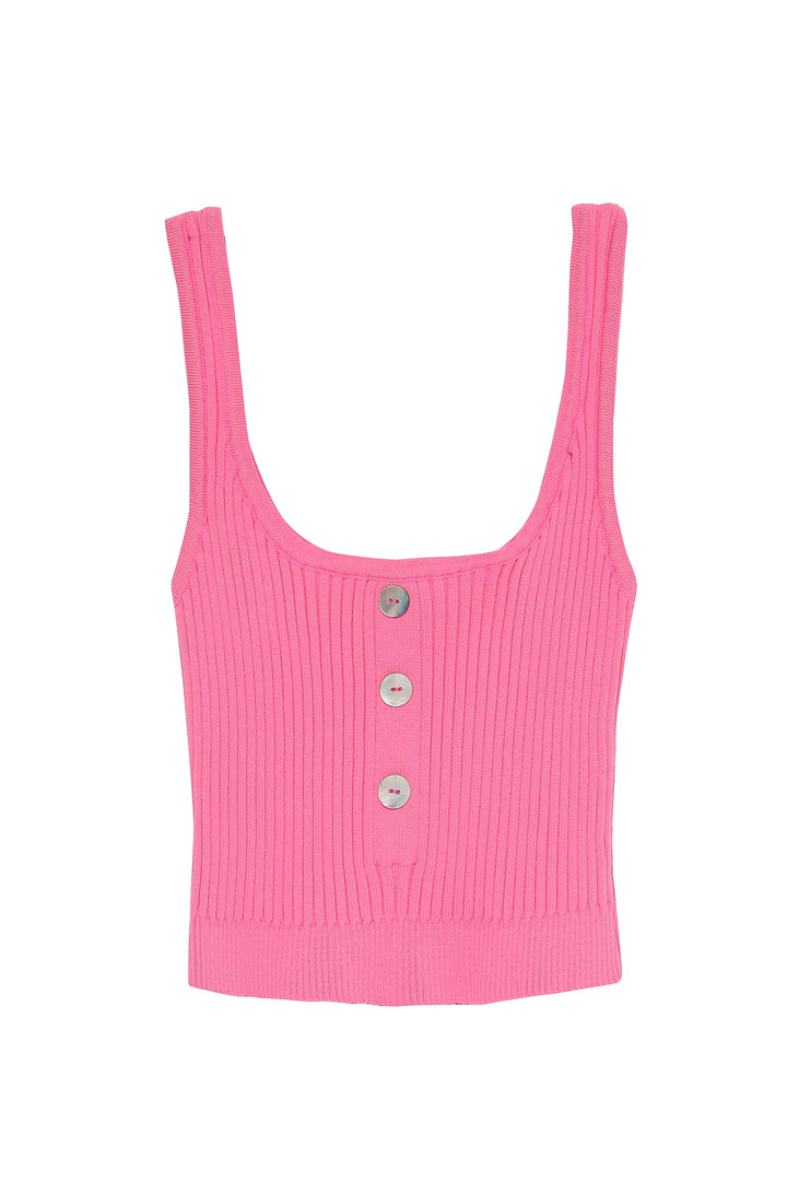 Button Detailed Strap Crop Knitwear Pink