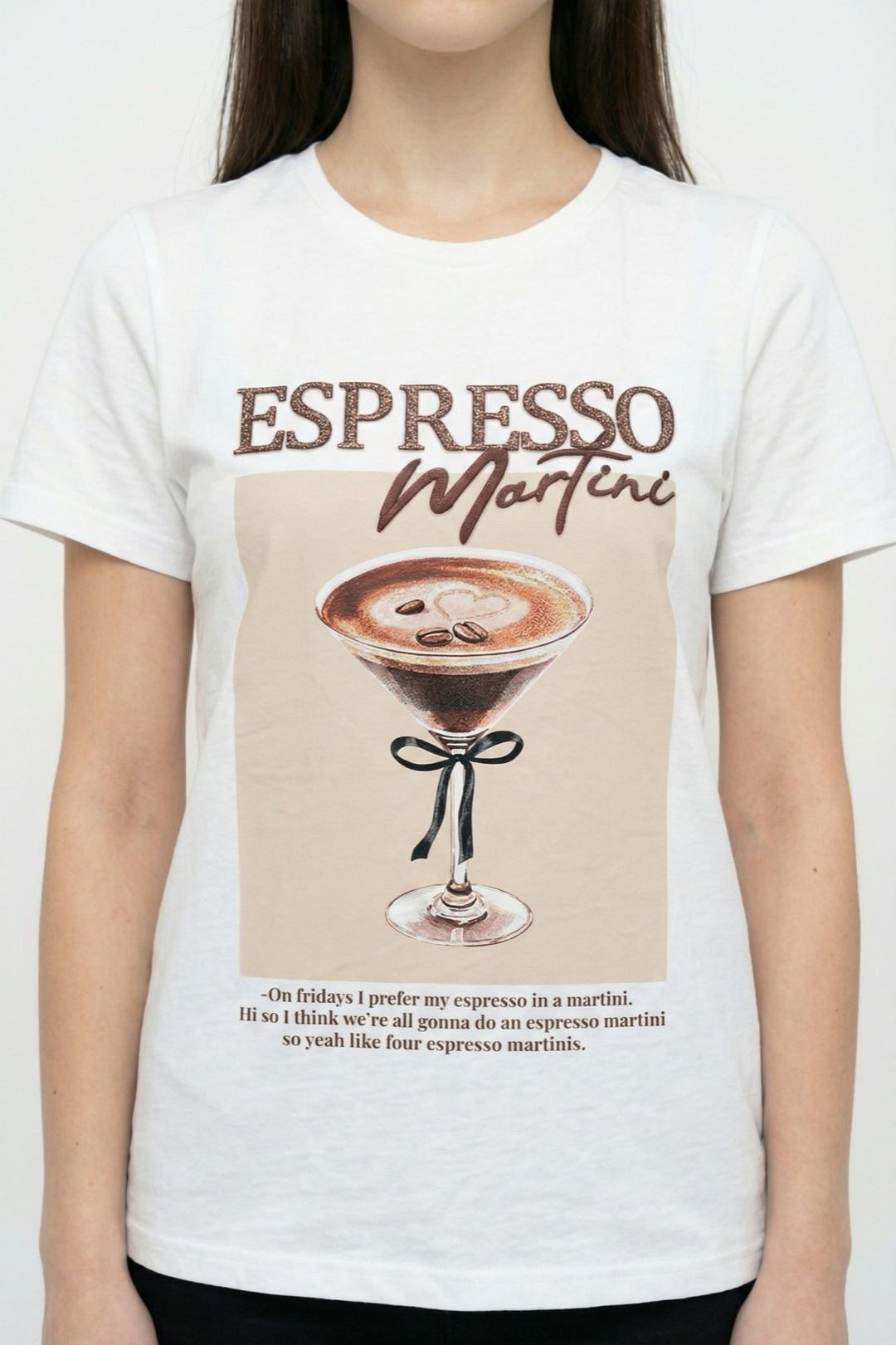 Espresso Nakışlı Baskılı Oversize Tişört Ekru