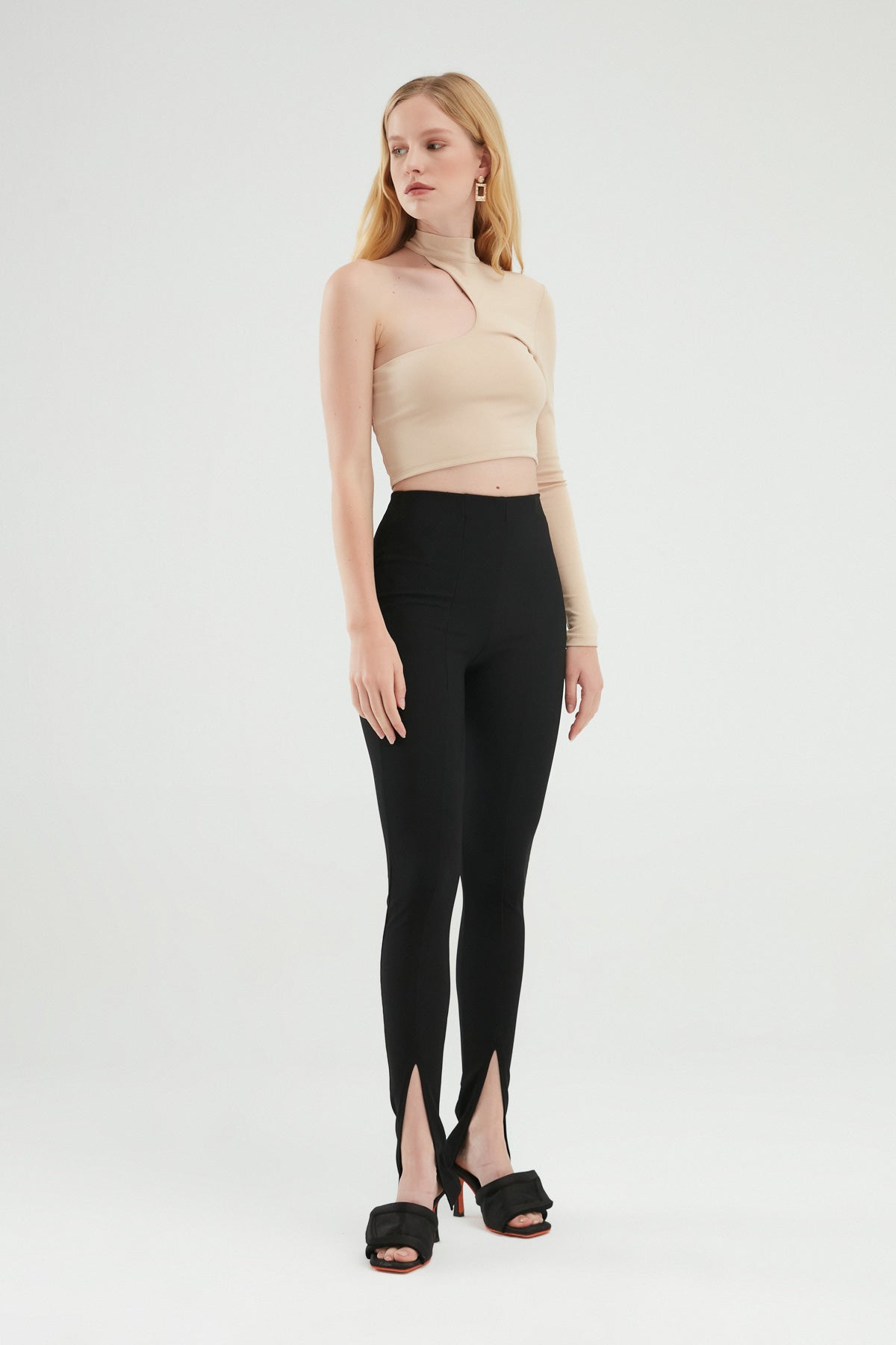 Elastic Waist Slit Trousers Black