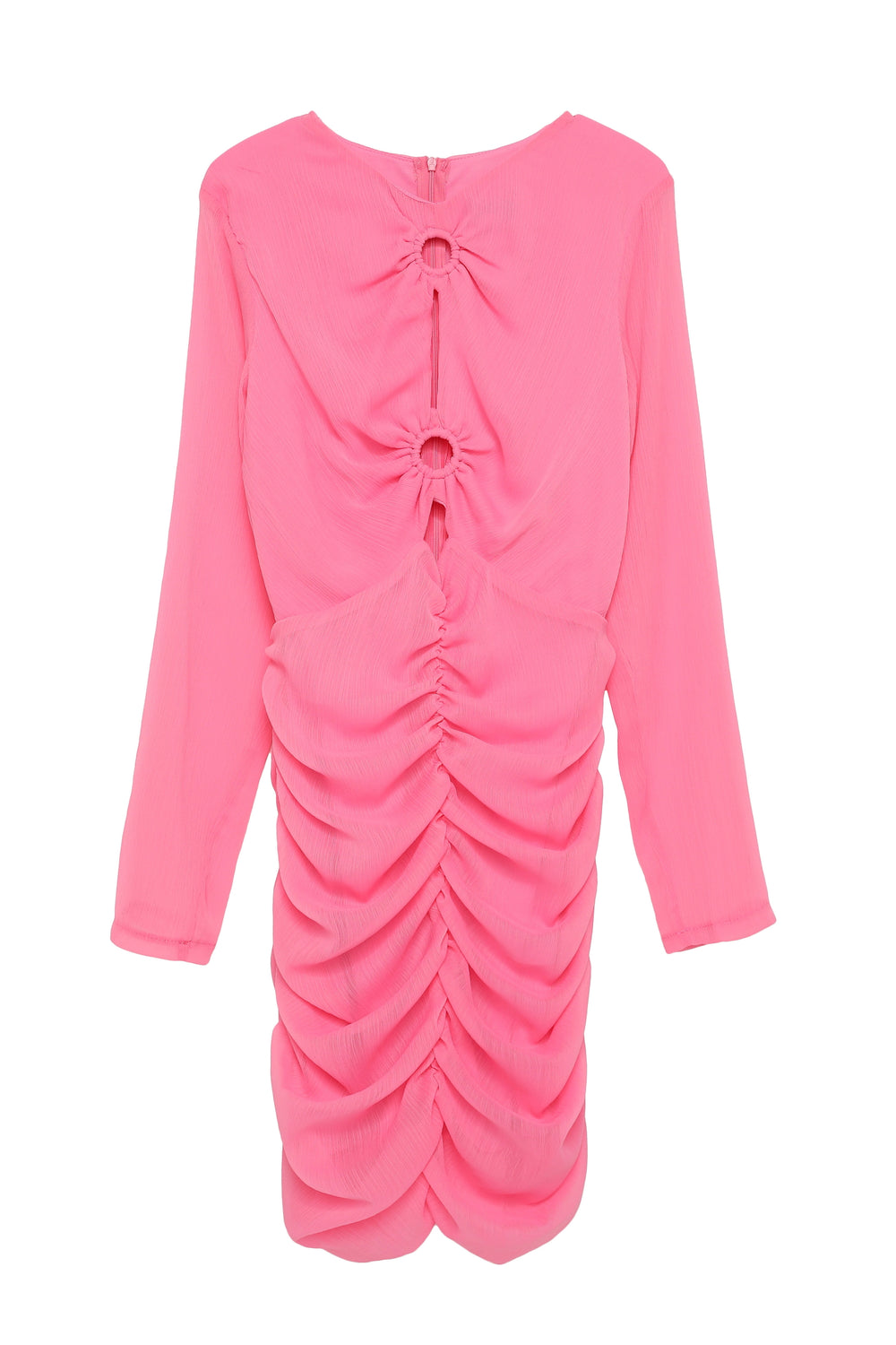 Ring Neckline Pleated Mini Dress Pink