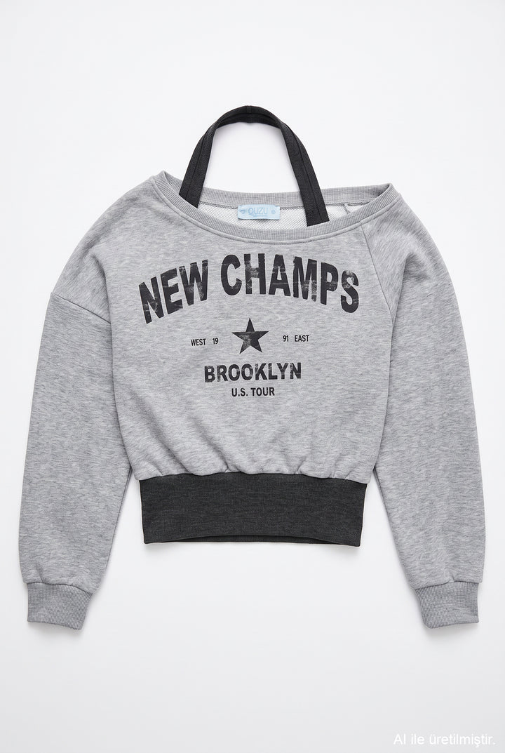 Halter Garnili Baskılı Sweatshirt Grimelanj