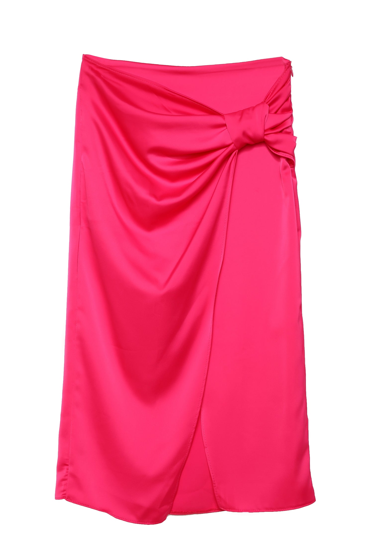 Knot Detailed Satin Skirt Fuchsia